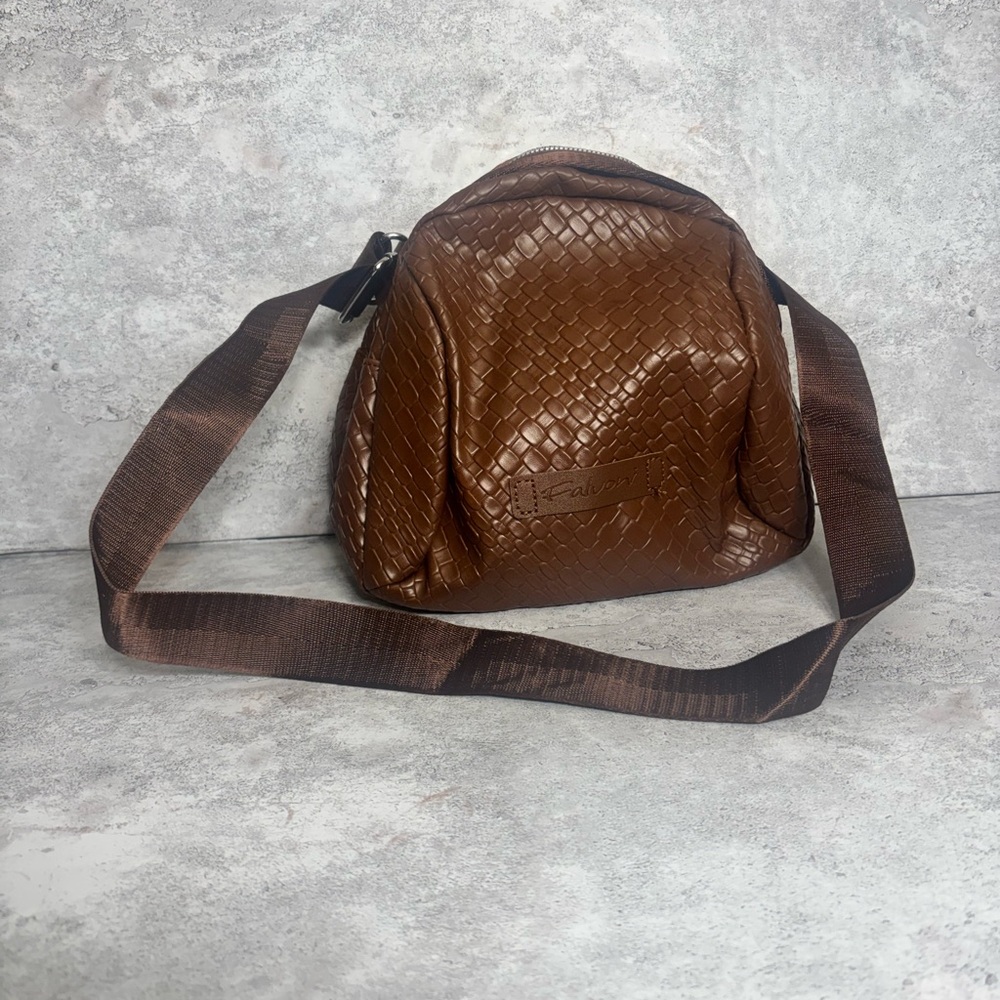 Brown Woven Leather Crossbody Bag